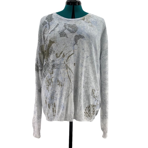 sandwich White and Grey Lightweight Patterned Long Sleeve Sweater, XL - Picture 3 of 16
